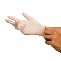 White powder-free vinyl disposable glove, extra-large, on hand