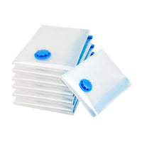 Set of vacuum storage bags with blue valve caps, shown stacked