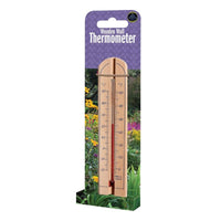 Wooden wall thermometer with arched top and dual Celsius/Fahrenheit scale
