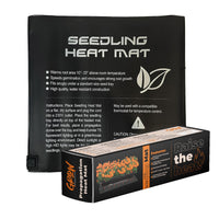 Black seeding heat mat packaging with leaf logo and white instruction text