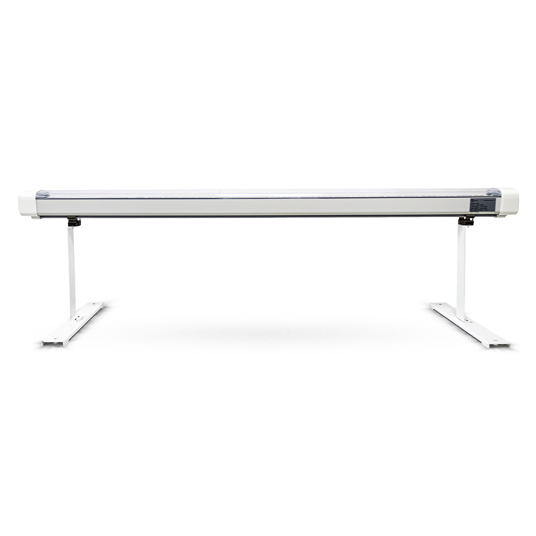 Undercanopy LED light bar with white housing and metal mounting legs