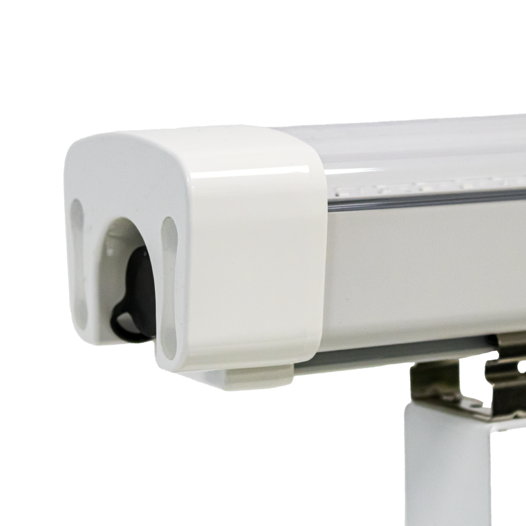 Undercanopy LED light bar end cap with mounting bracket and screws