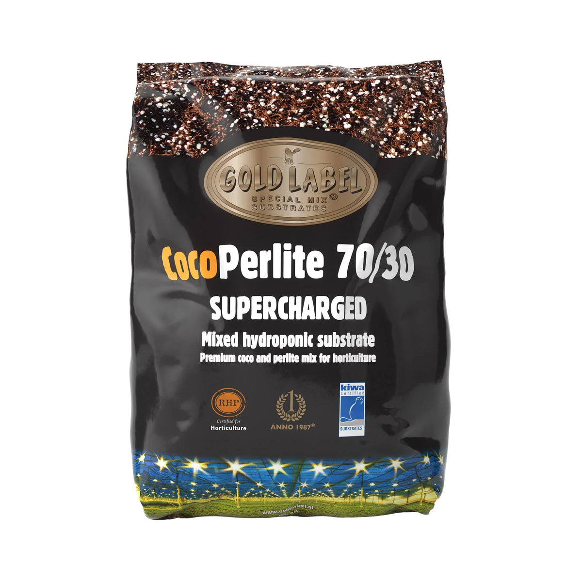 Hydroponic substrate bag: coco perlite 70/30, 45L, black with label