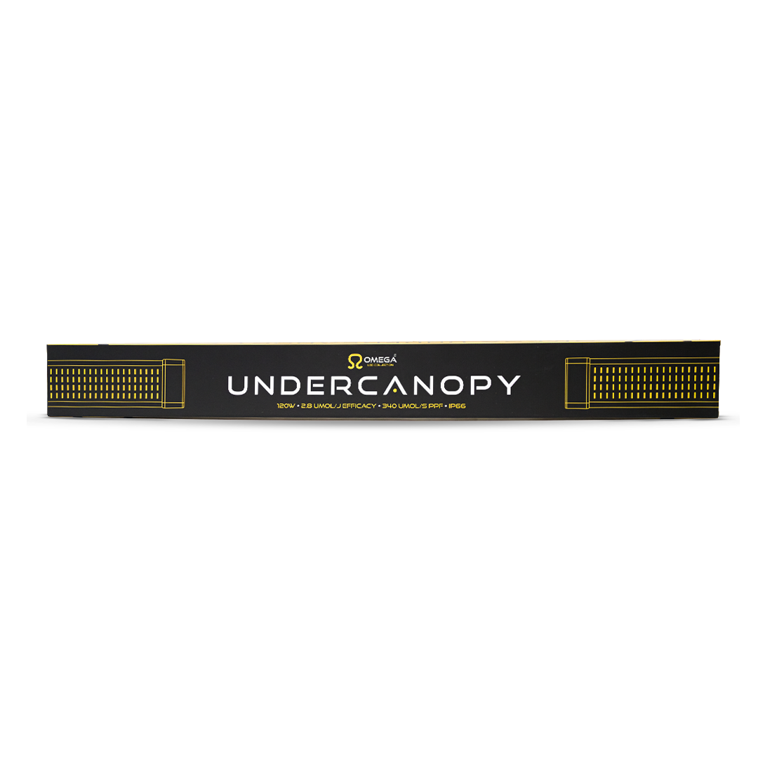 Undercanopy LED light bar with black center and yellow end panel trim