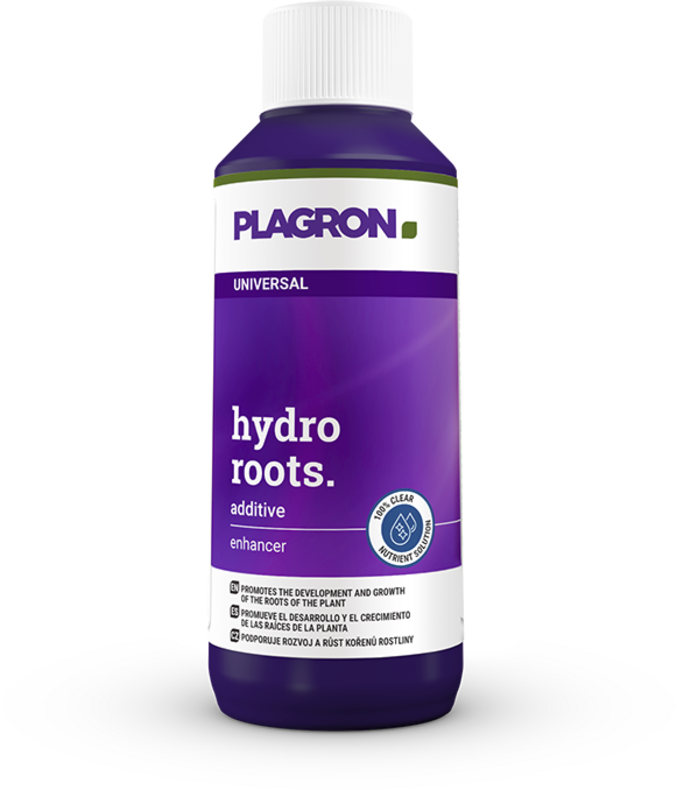 Universal plant additive bottle side view, white cap and purple label