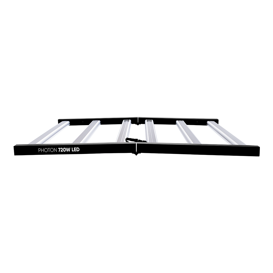 LED grow light bar fixture, black frame with white cooling fins