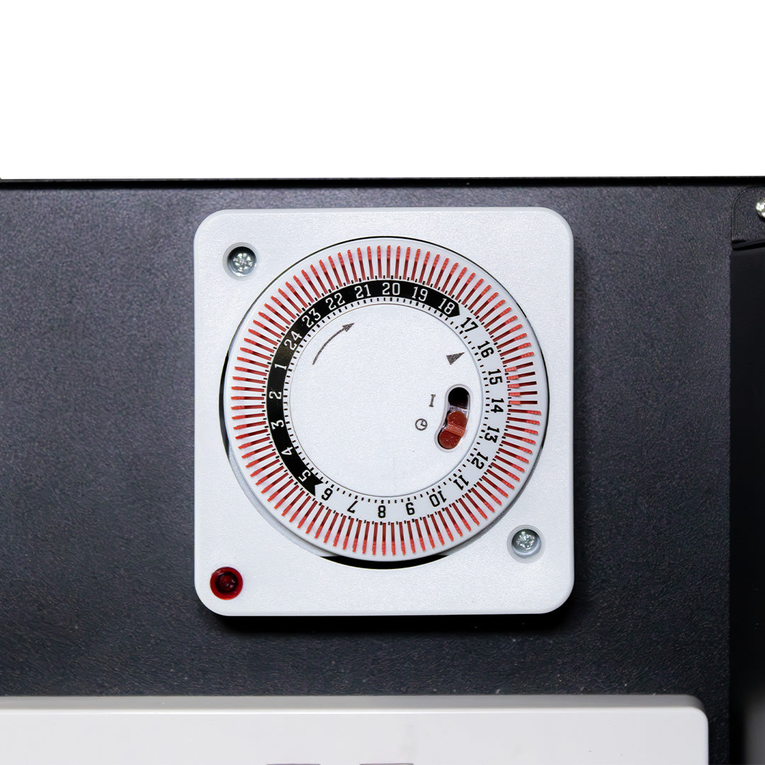 Rotary timer dial on Omega contactor control board, red indicator and scale marks