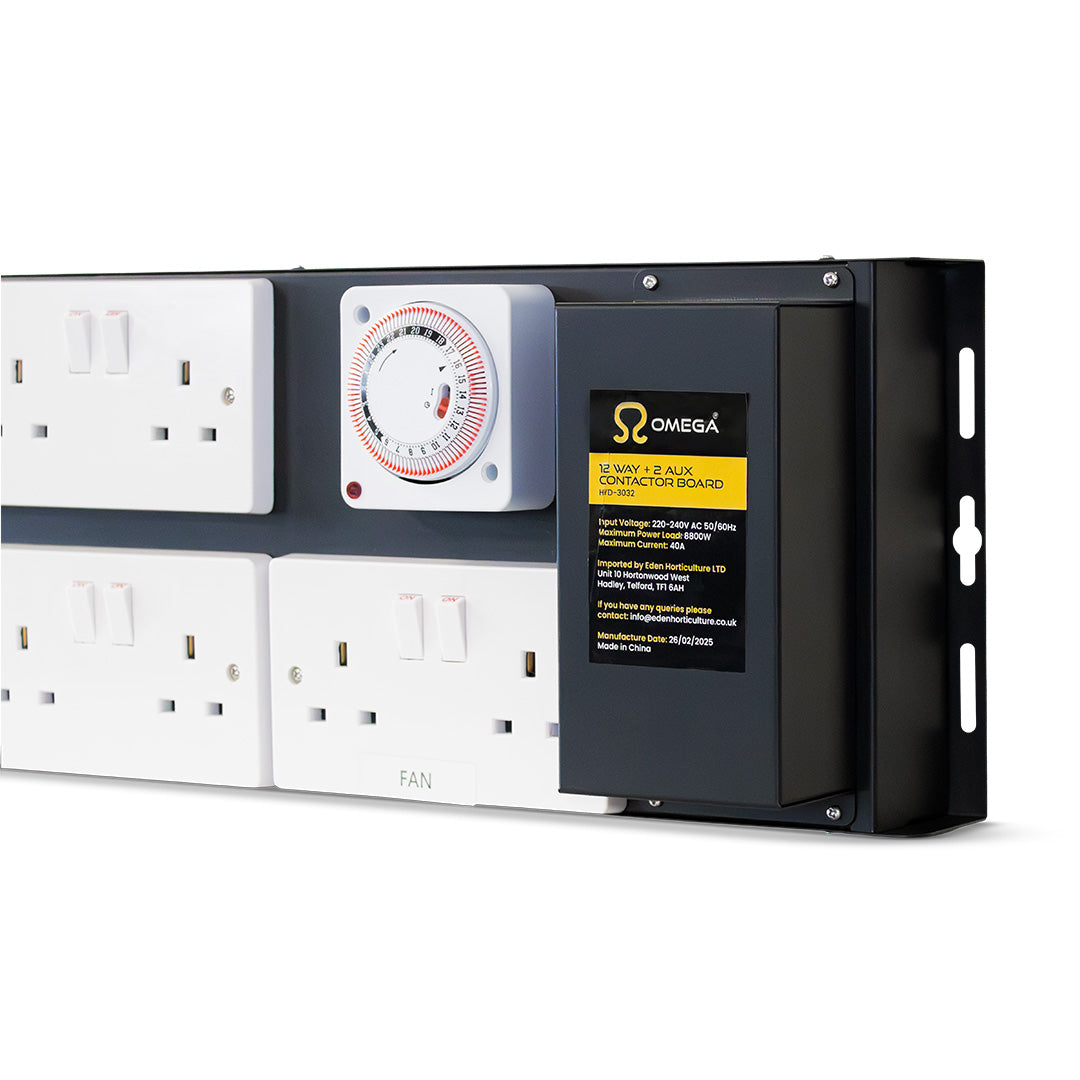 Omega contactor control board with rotary timer dial, 12 outlets, dark side module