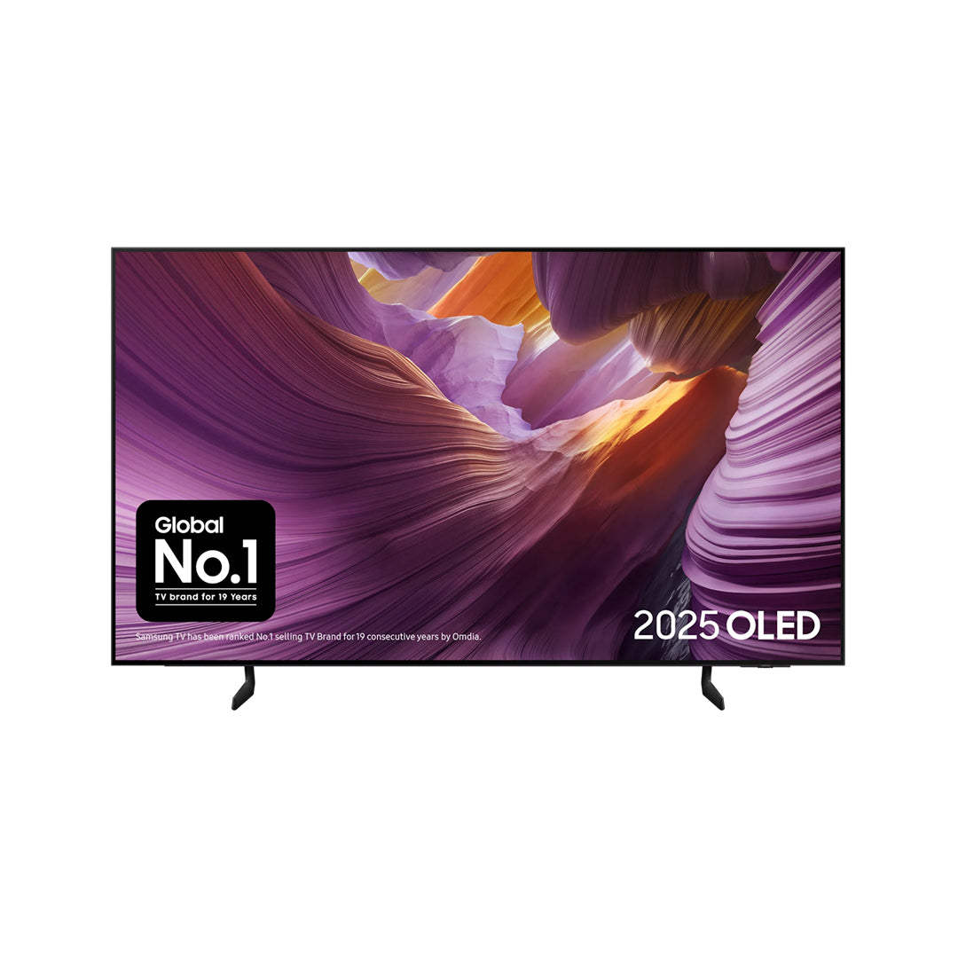 Samsung 65-inch OLED 4K Smart TV with slim black bezel and stand