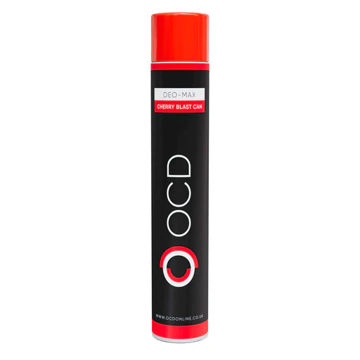 OCD Deomax aerosol deodorant spray in Cherry Blast Can with red cap