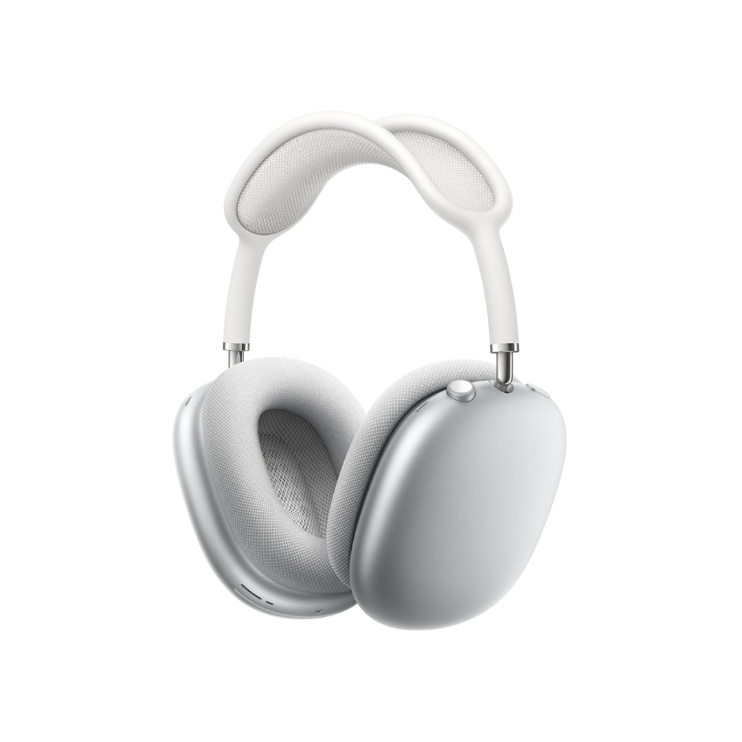 Light gray Apple AirPods Max over-ear wireless headphones with padded ear cups