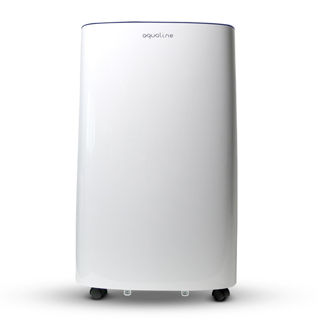 Aqualine 20L dehumidifier front view in white with blue rim