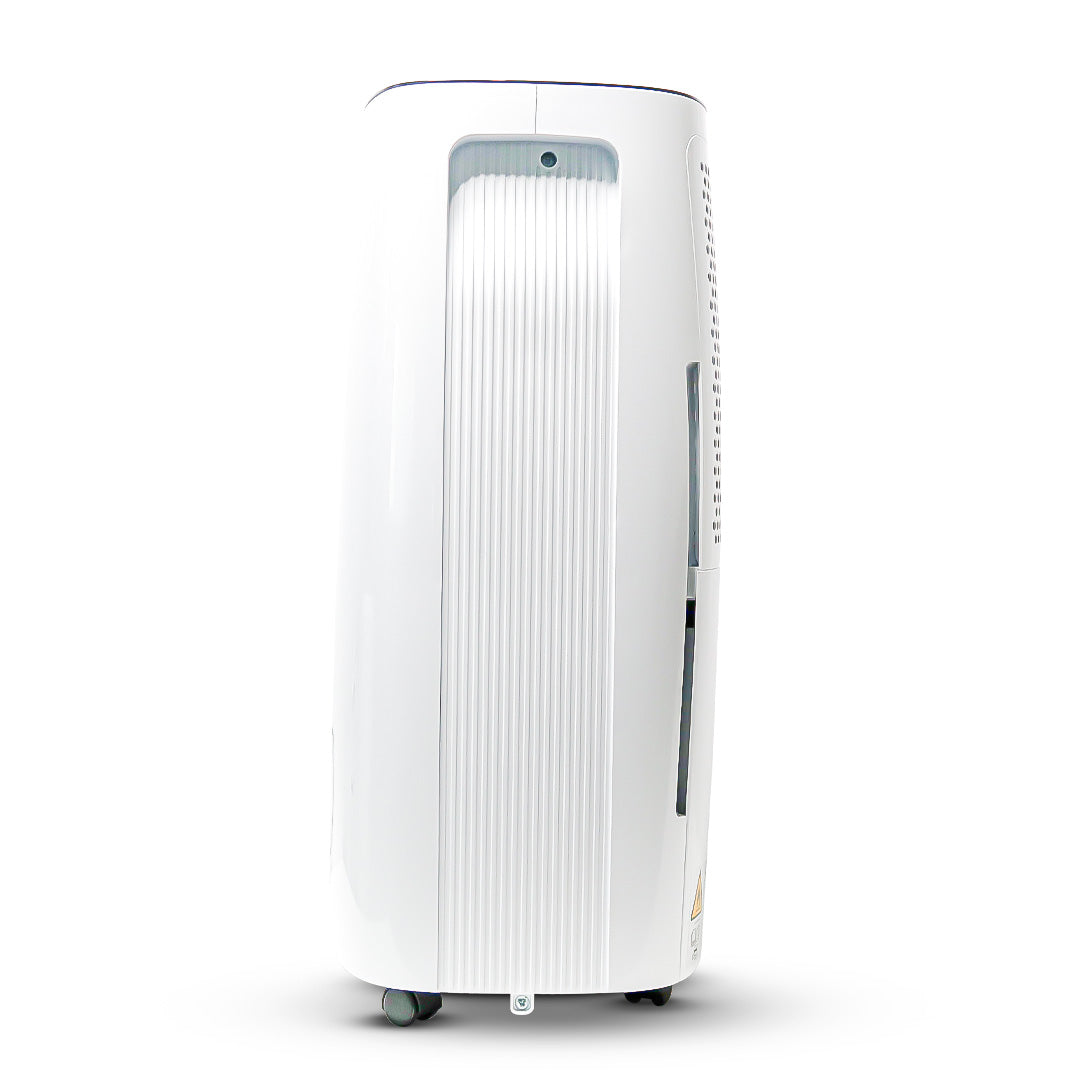 White Aqualine 20L dehumidifier side view with vents and controls