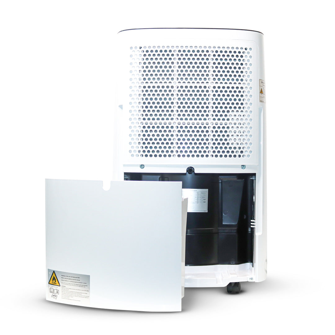 Aqualine 20L dehumidifier with open front tank and top air intake grille