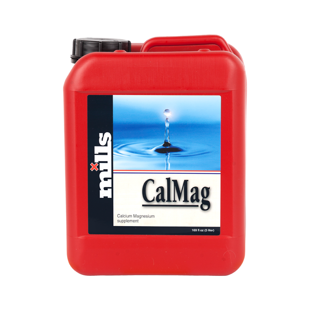 Red Mills CalMag calcium magnesium supplement jug, black cap, side label panel