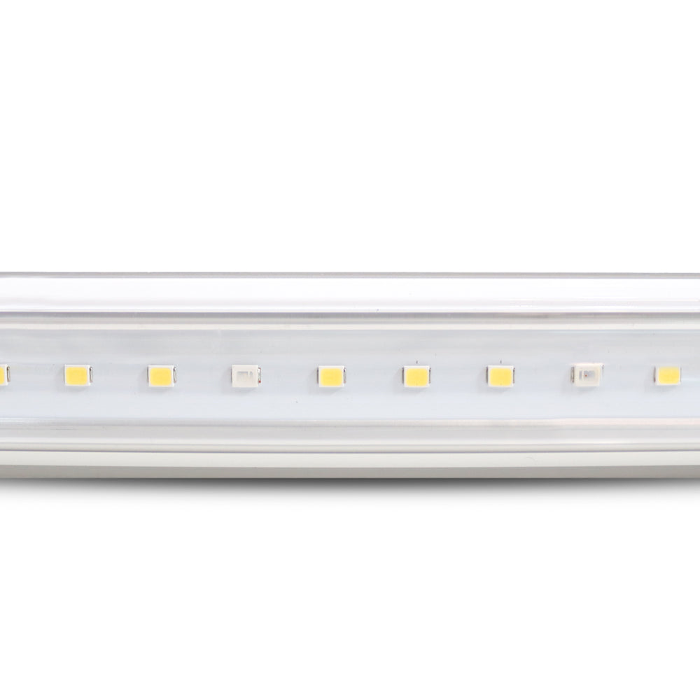 LED grow light strip with evenly spaced yellow LED chips on clear diffuser