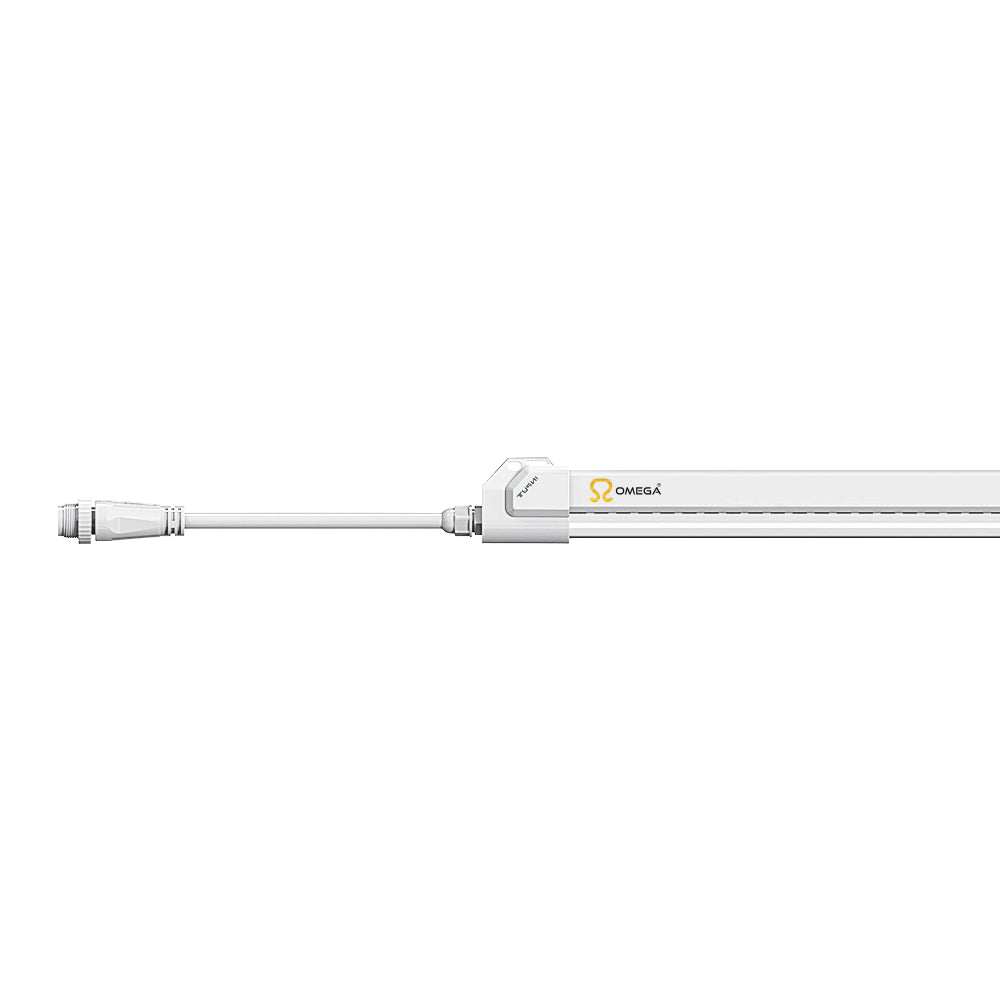 LED grow light tube with white end cap and inline LED bar, with cable connector