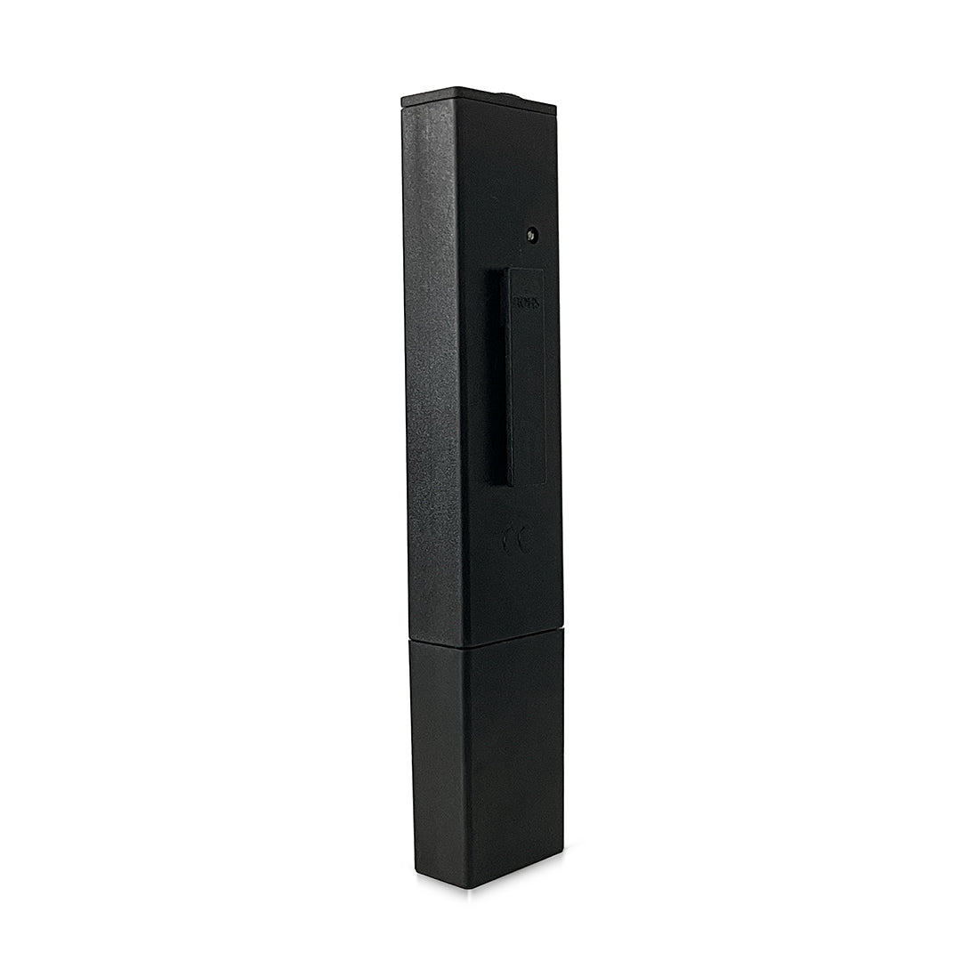 Black EC meter device with side port and slim rectangular body