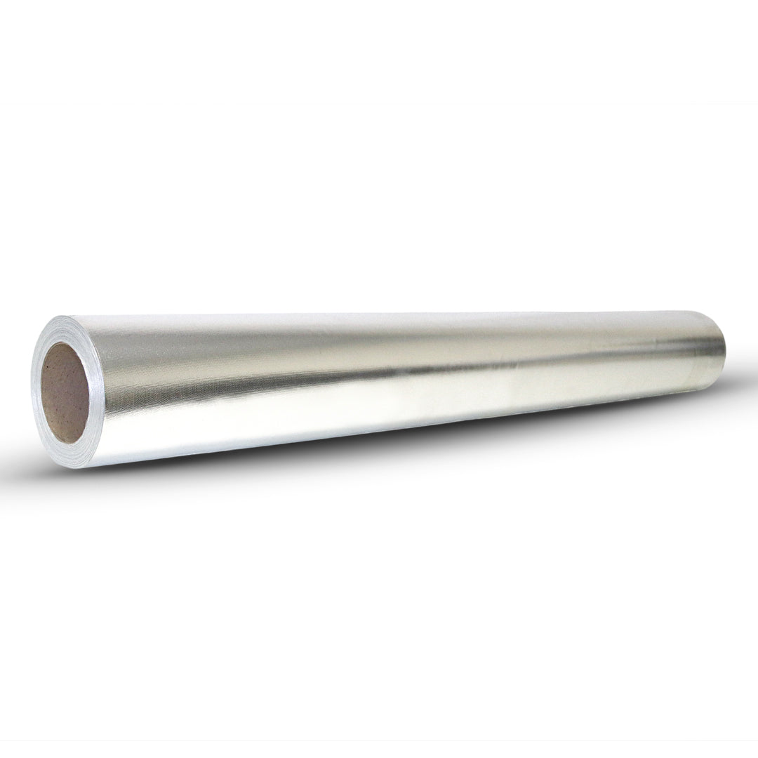 Thermal reflection sheeting roll, metallic silver foil wound on a round end core