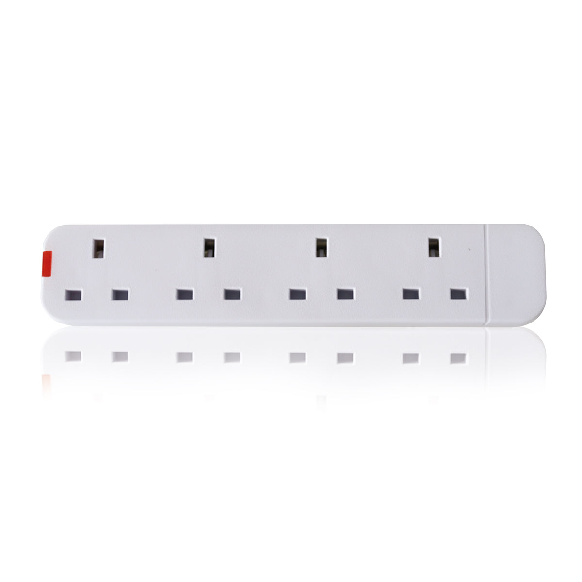 White 4-socket extension lead power strip with switch and rectangular outlet holes