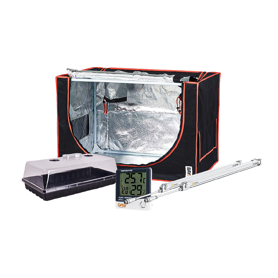 BAY6 propagation kit with grow tent, seed tray, thermometer controller, and light bar