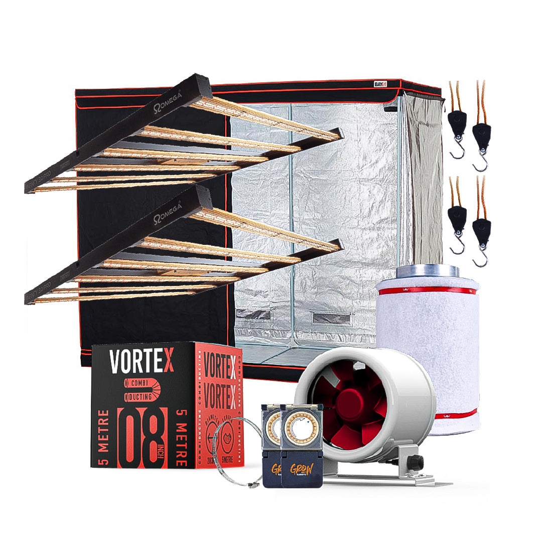Grow LED kit bundle with Vortex duct fan, filter cylinder, and Omega light