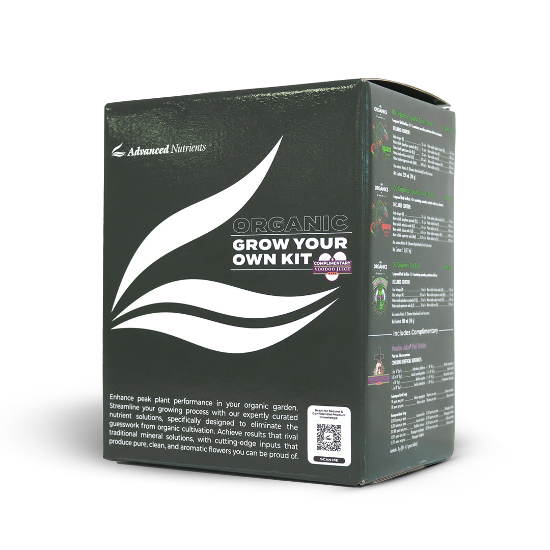 Organic grow-your-own kit box with side nutrition label