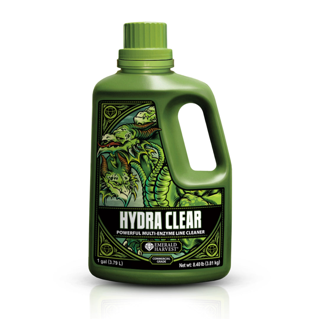 Green detergent bottle with handle and 'Hydra Clear' label