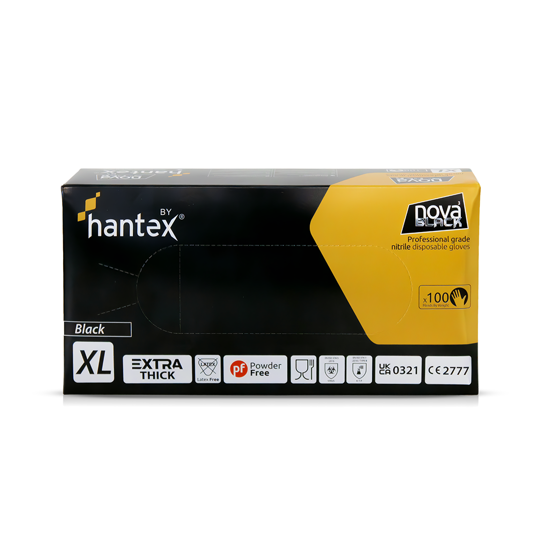 hanTEX Nova Black nitrile disposable glove box, size XL, 100 count