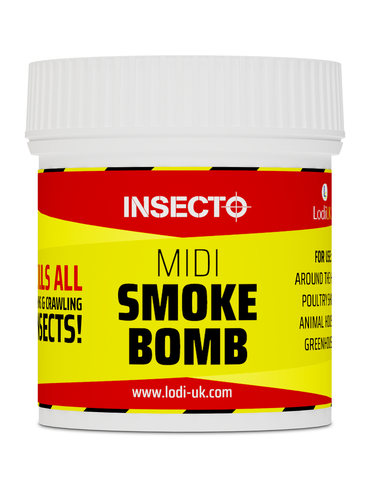 Smoke bomb container with Mid Smoke Bomb label