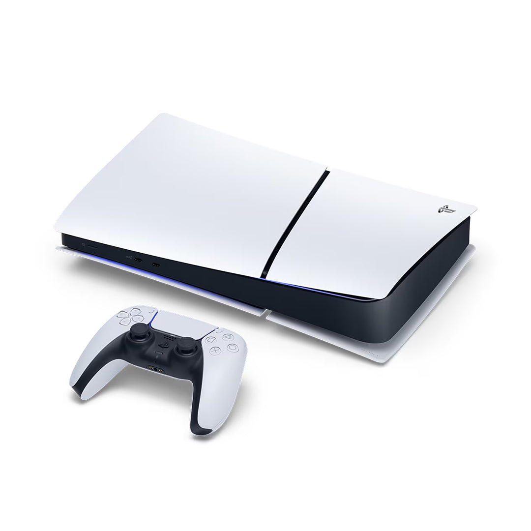 PlayStation 5 console and white wireless game controller