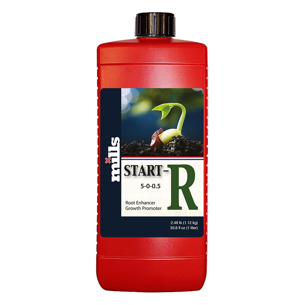 Red Start-R liquid fertilizer bottle with black cap, 5-0-0.5 label