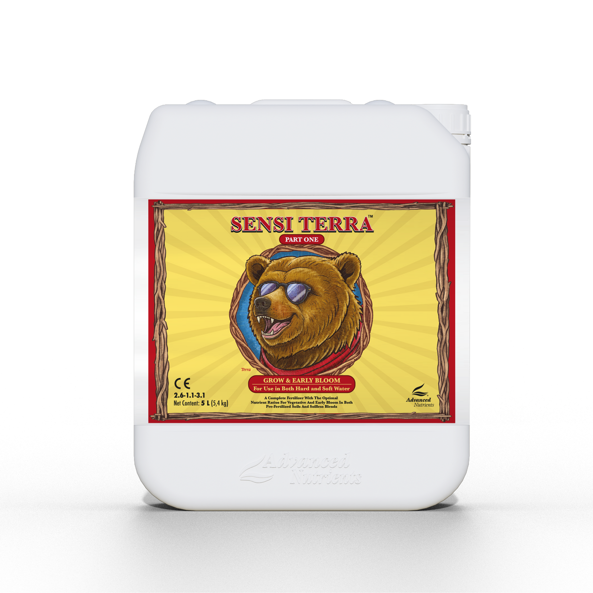 White nutrient bottle with bear graphic label, Part One, yellow front label