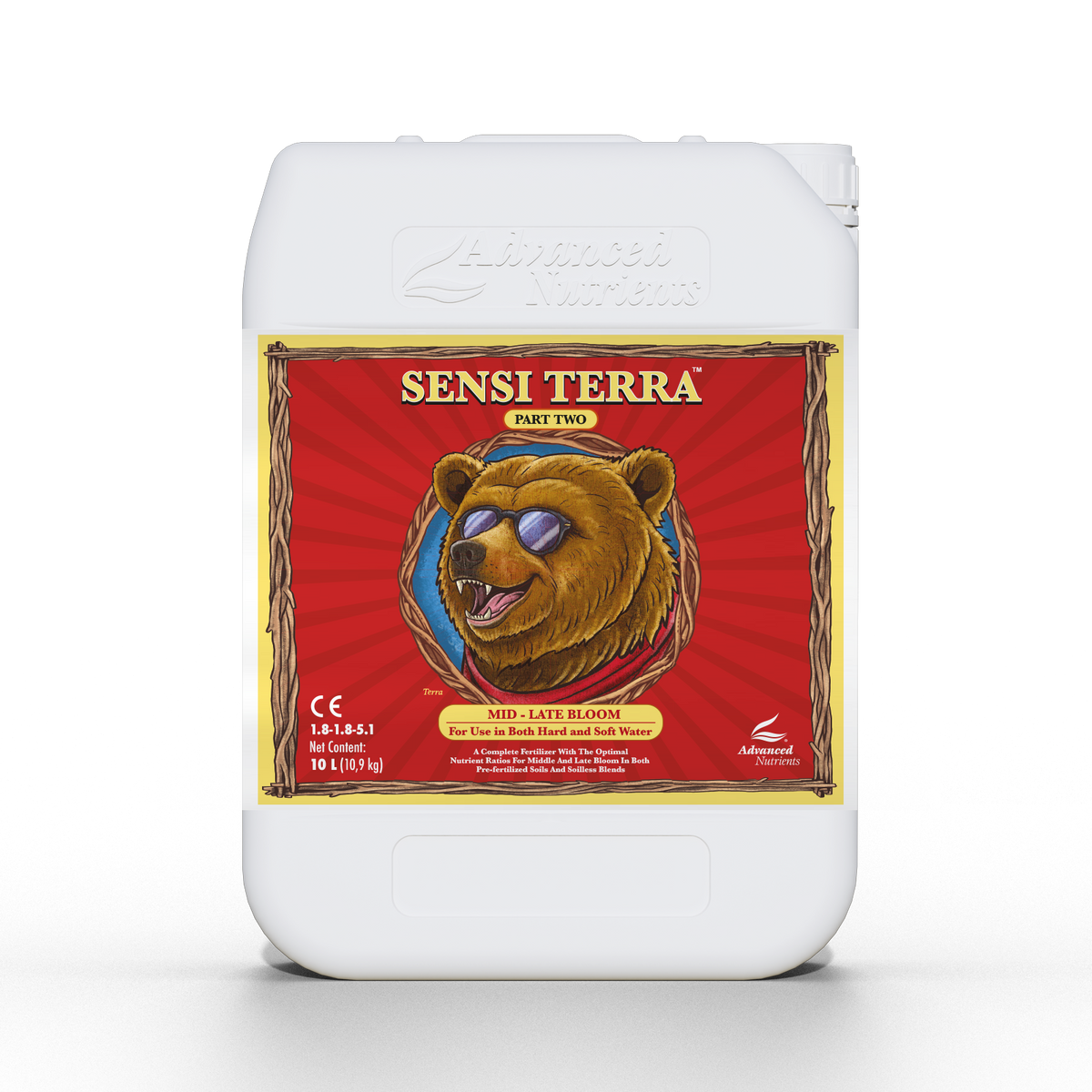 White nutrient bottle with bear graphic label, SENSI TERRA Part Two