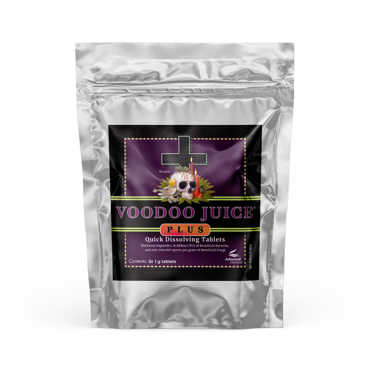 Advanced Nutrients Voodoo Plus powder pouch with purple label and cross graphic