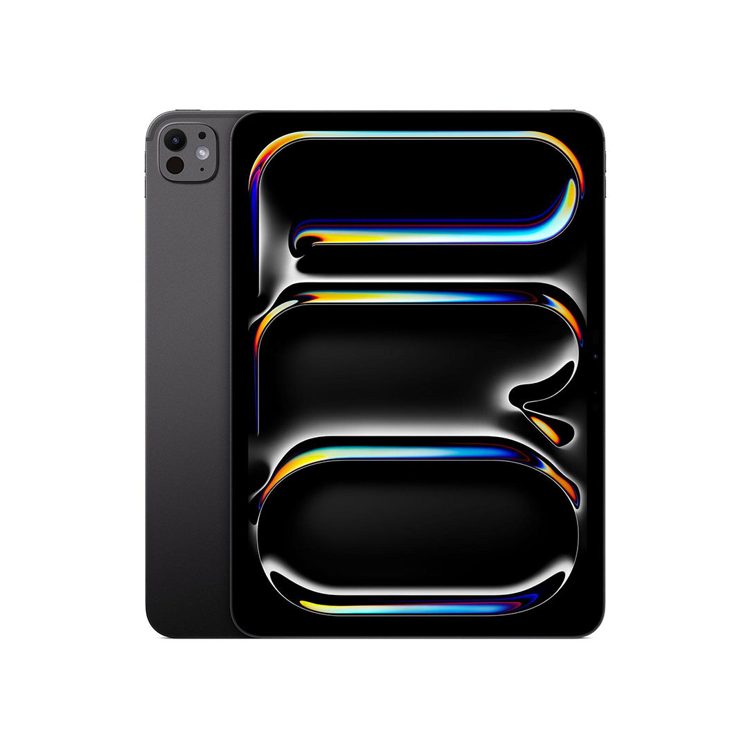 iPad Pro 11-inch tablet with dark gray back and glass front, triple-lens rear camera