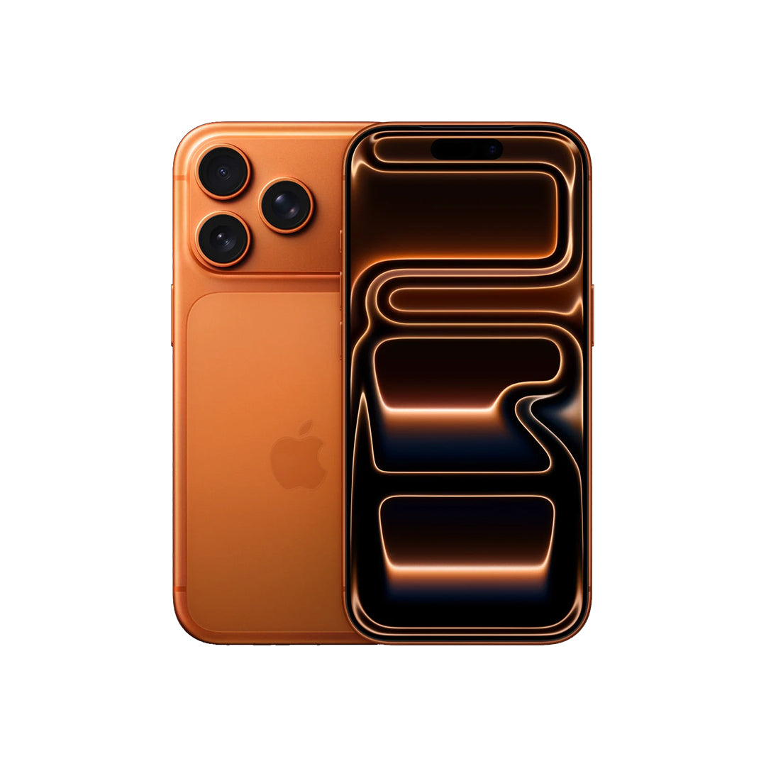 iPhone 17 Pro orange smartphone with triple rear camera and Apple logo
