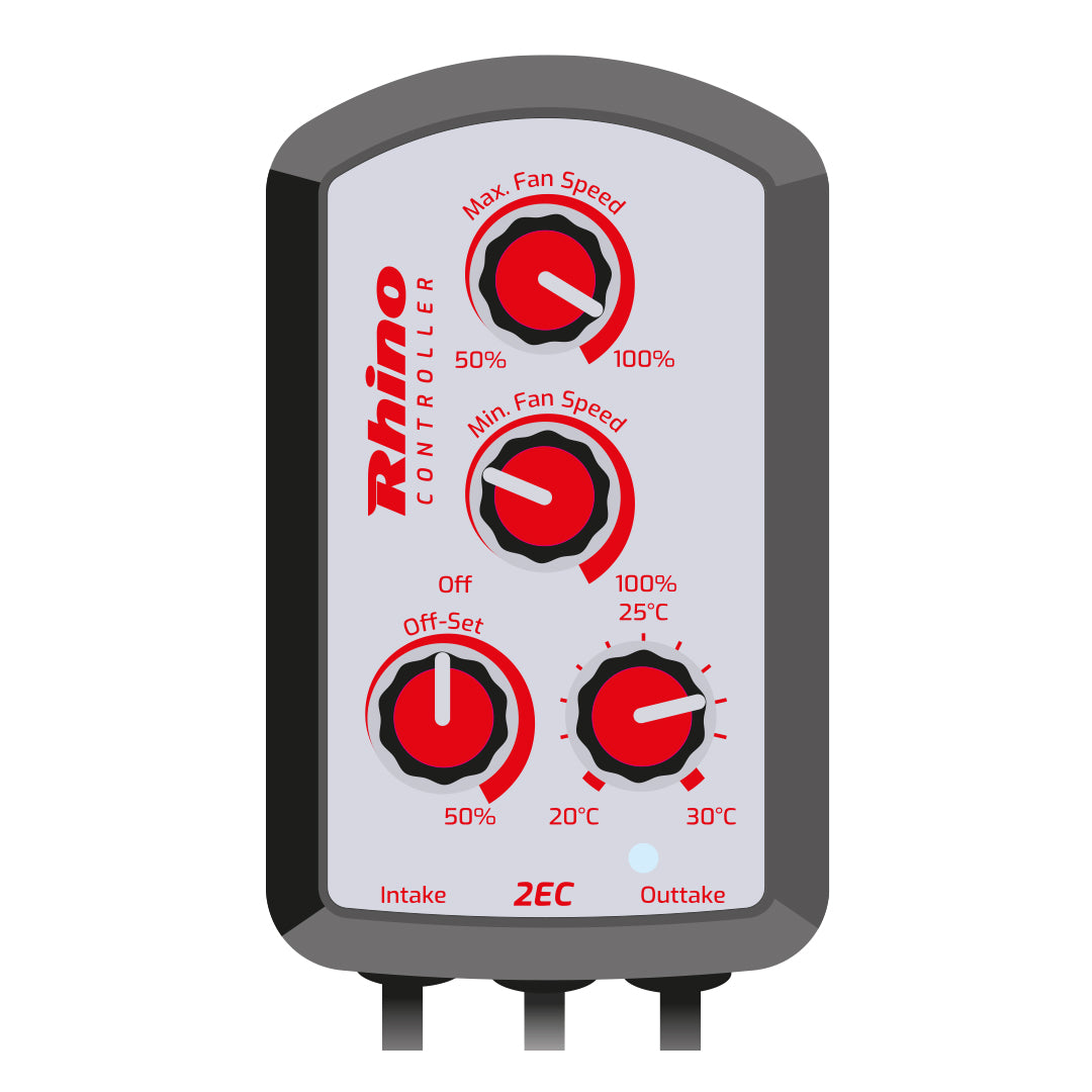 RHINO 2EC fan controller with red control dials and intake/outtake labels