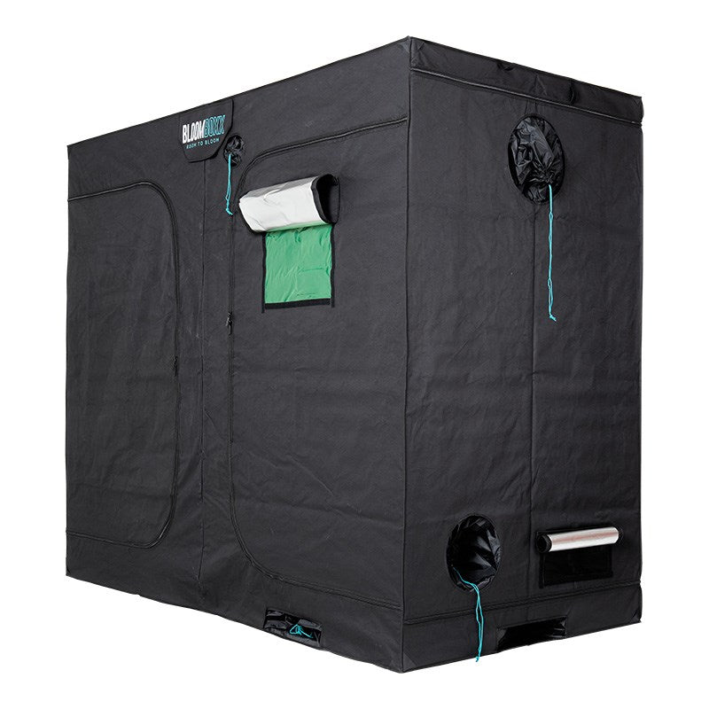 Grow tent side view with circular fan port and zippered intake openings