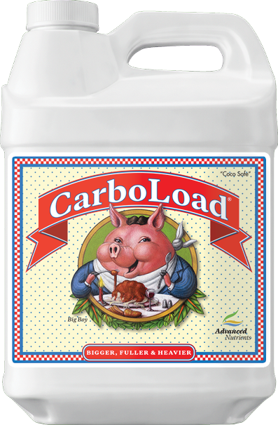 White plastic nutrient supplement jug with CarboLoad label and pig artwork