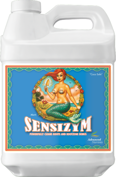 Advanced Nutrients Sensizym nutrient additive jug, white plastic with front label