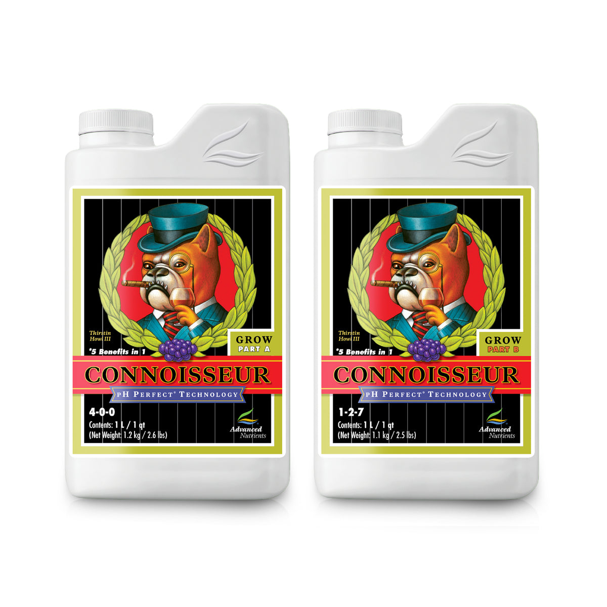 White Connoisseur nutrient bottles, Grow Part A and Part B