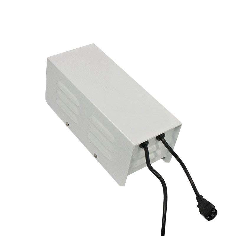 Omega metal ballast with vented side panel and attached power cord, light gray