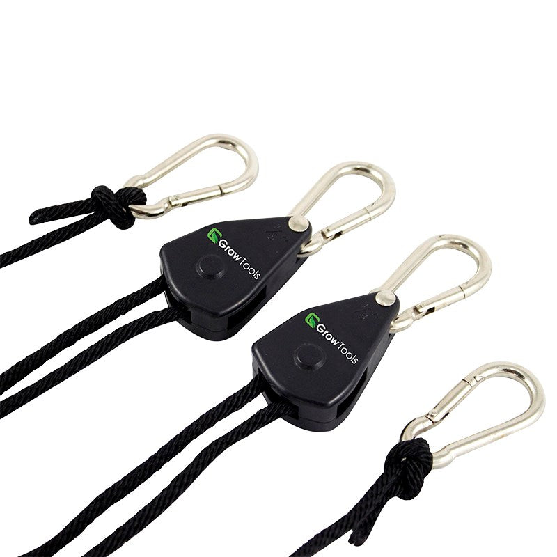 Grow Tools rope ratchet set with 3 ratchets and carabiner hooks with black rope