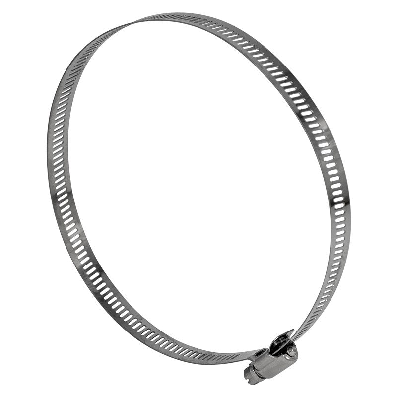 Stainless steel worm-drive hose clamp with toothed band and tightening screw