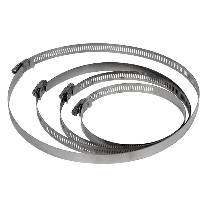 Set of three gray duct clamp bands with black fasteners