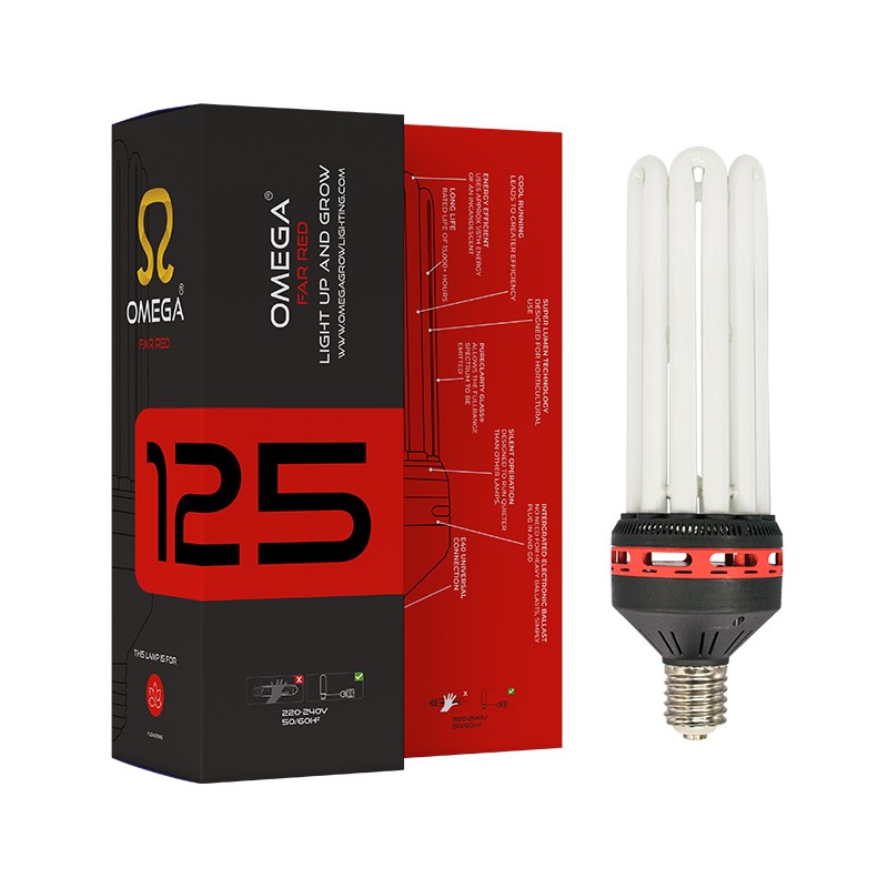 Far red CFL bulb kit, 125W, with boxed packaging and tube lamp