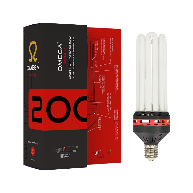 Far red CFL bulb kit, 200W, with boxed packaging and tube lamp