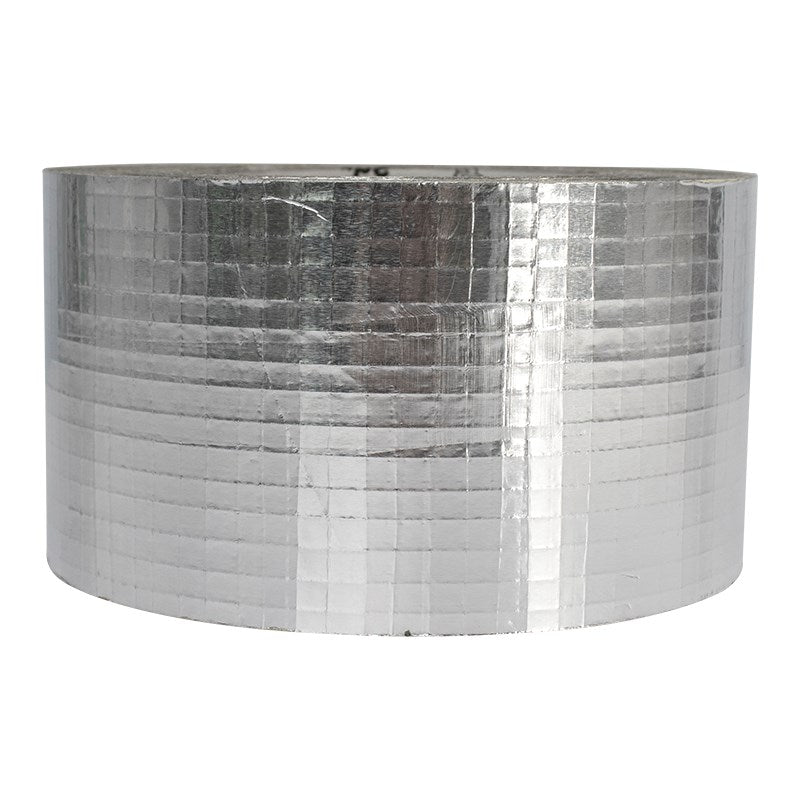 Silver woven tape roll, reflective grid surface with clear shiny finish