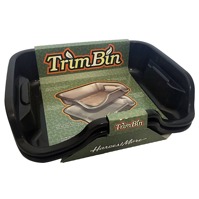 Black plastic TrimBin container with green insert card and TrimBin logo